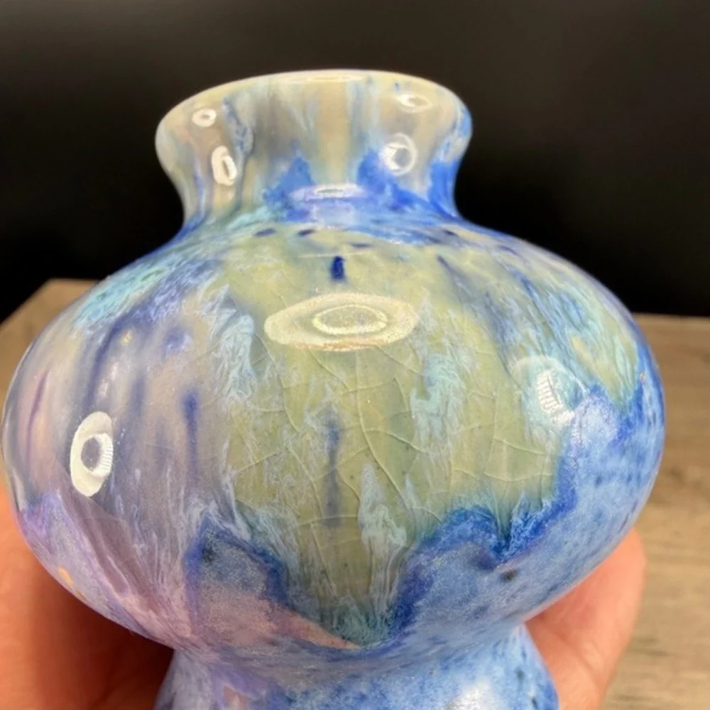 JSP Studio Pottery Bud Vase Blue Drip Glaze Ceramic Small Bud Vase Vessel 3 Inch